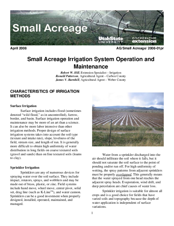 (PDF) Small Acreage Irrigation System Operation and Maintenance Ron