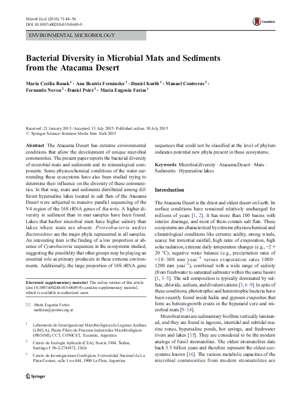 (PDF) Bacterial Diversity in Microbial Mats and Sediments from the