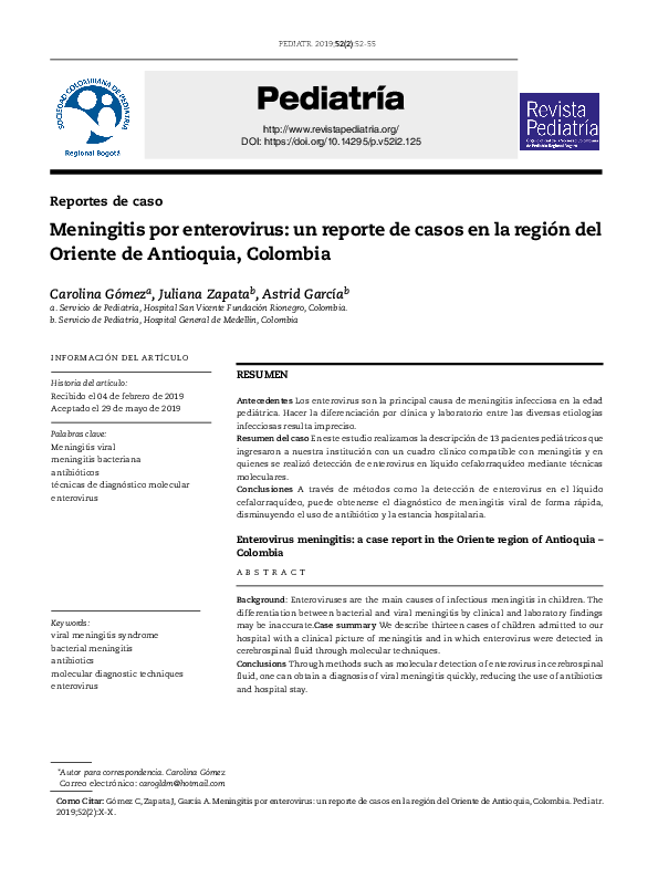(PDF) Meningitis por enterovirus: un reporte de casos en la región del ...