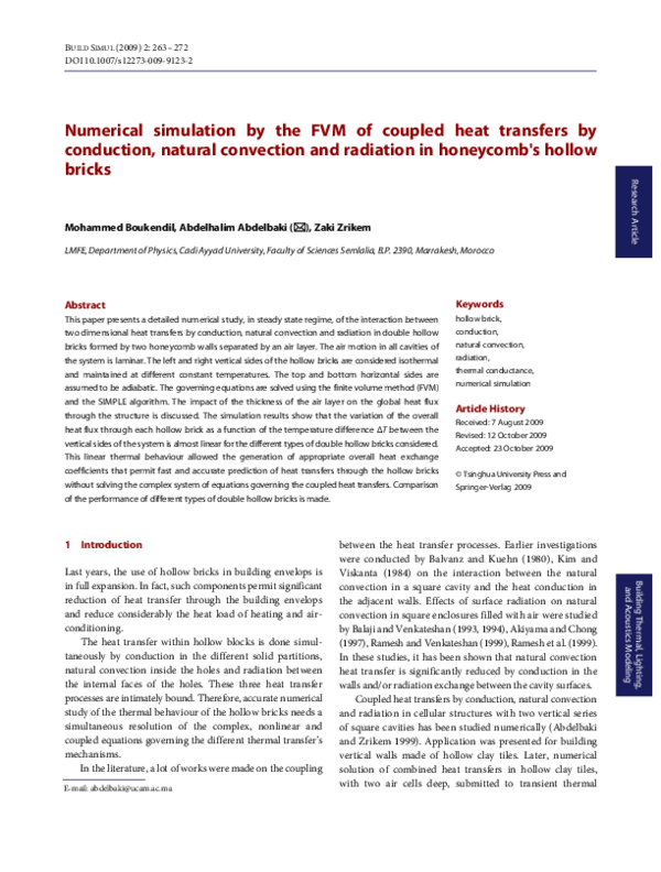 (PDF) Numerical simulation by the FVM of coupled heat transfers by ...