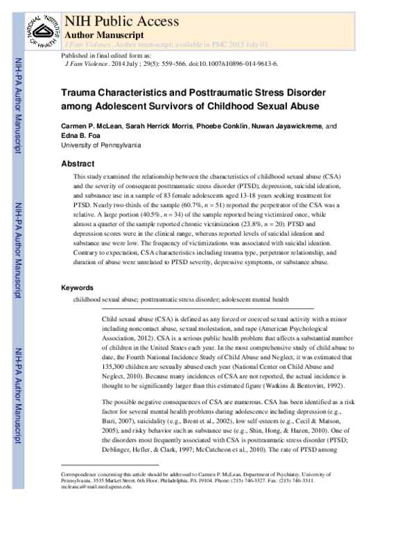 (PDF) Trauma Characteristics and Posttraumatic Stress Disorder among ...