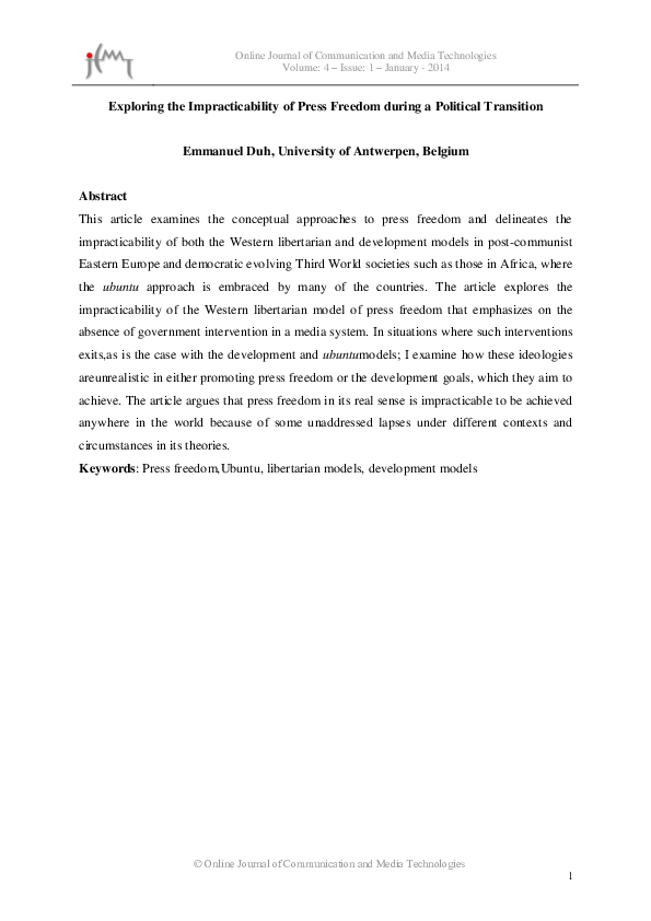 (PDF) Exploring the Impracticability of Press Freedom during a ...