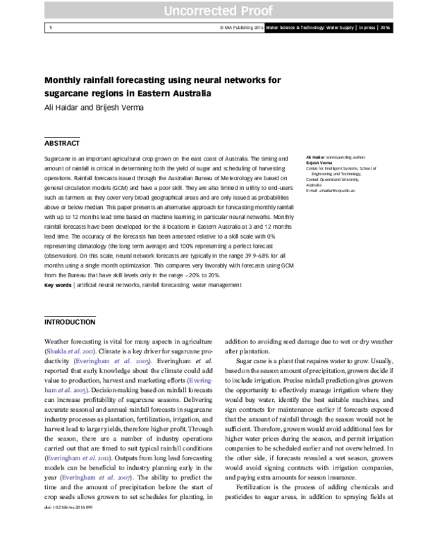 (PDF) Monthly rainfall forecasting using neural networks for sugarcane ...