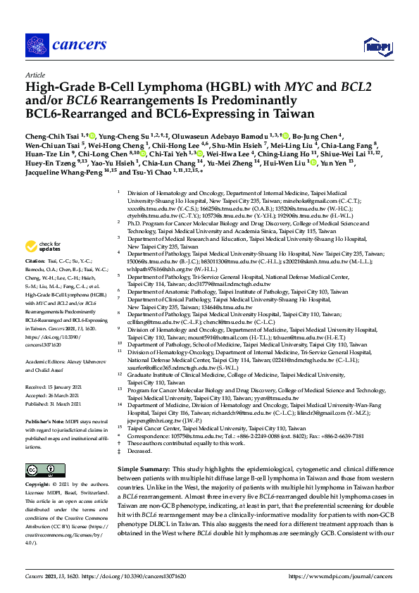 (PDF) High-Grade B-Cell Lymphoma (HGBL) with MYC and BCL2 and/or BCL6 ...