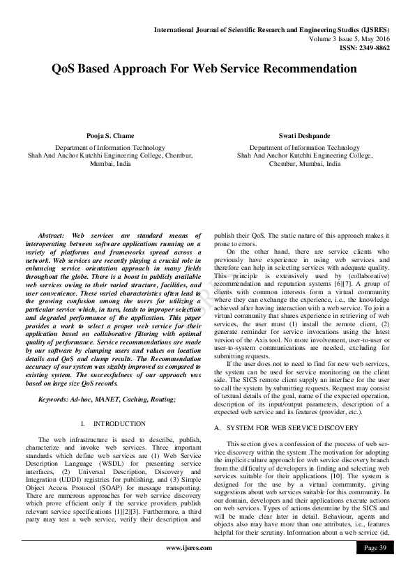 (PDF) QoS Based Approach for Web Service Recommendation
