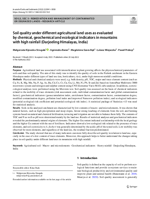 (PDF) Soil quality under different agricultural land uses as evaluated ...