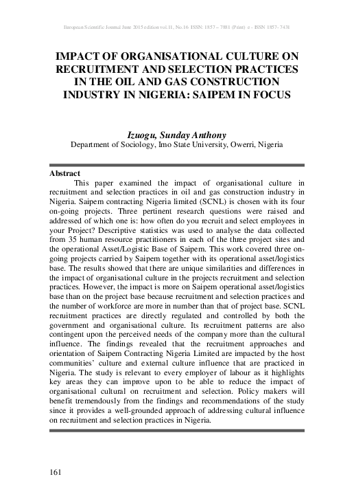 (PDF) Impact of Organisational Culture on Recruitment and Selection ...