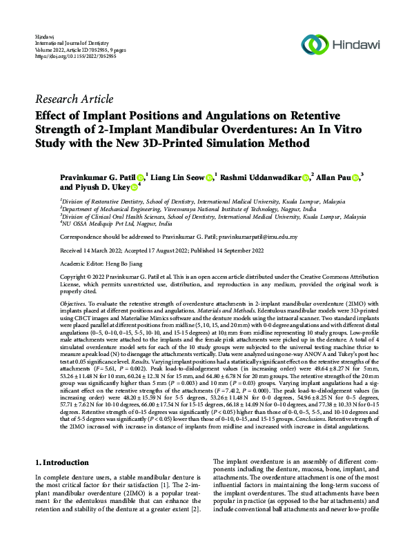 (PDF) Effect of Implant Positions and Angulations on Retentive Strength ...