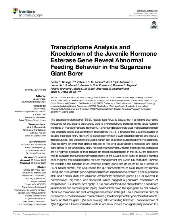 (PDF) Transcriptome Analysis and Knockdown of the Juvenile Hormone ...