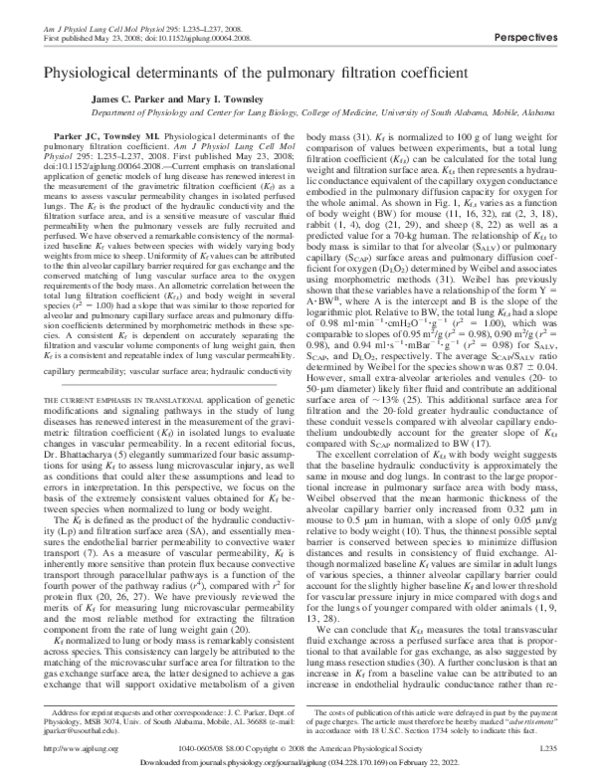 (PDF) Physiological determinants of the pulmonary filtration