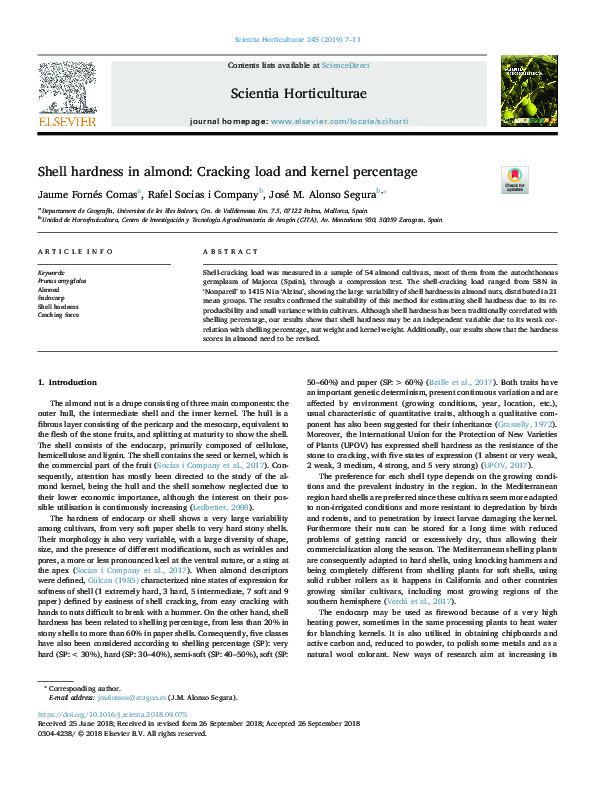 (PDF) Shell hardness in almond: Cracking load and kernel percentage