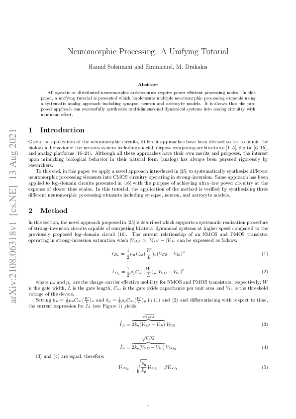 (PDF) Neuromorphic Processing: A Unifying Tutorial