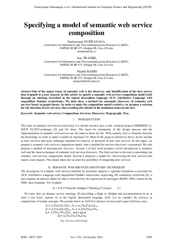 (PDF) Specifying a model of semantic web service composition