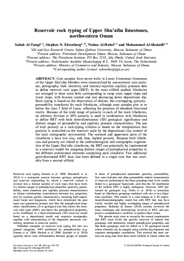 (PDF) Reservoir rock typing of Upper Shu’aiba limestones, northwestern Oman