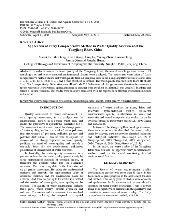 (PDF) Application of Fuzzy Comprehensive Method in Water Quality ...