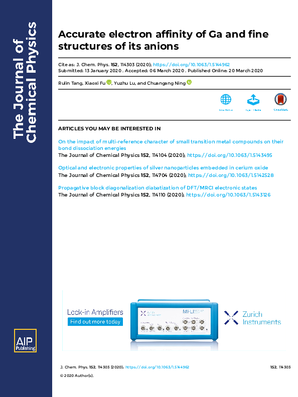 (PDF) Accurate electron affinity of Ga and fine structures of its anions