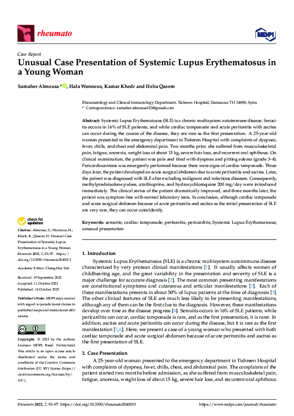 (PDF) Unusual Case Presentation of Systemic Lupus Erythematosus in a ...