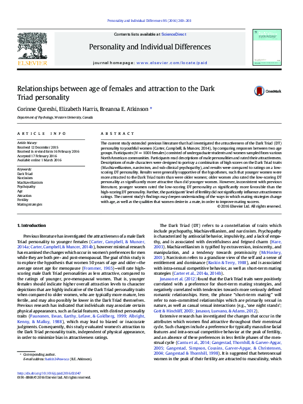 (PDF) Relationships between age of females and attraction to the Dark ...