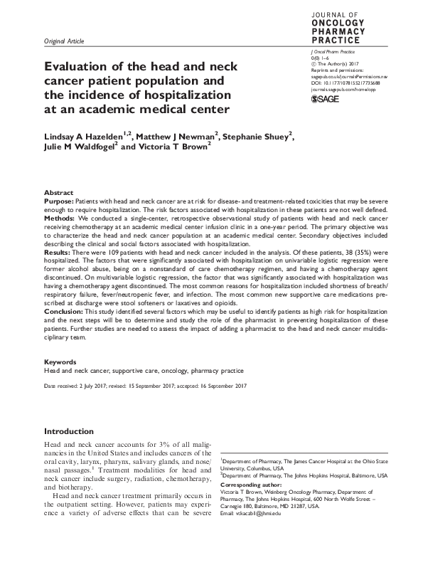 (PDF) Evaluation of the head and neck cancer patient population and the ...