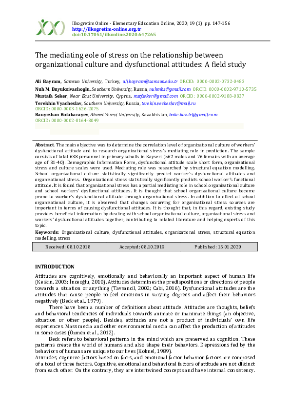 (PDF) The Mediating Role of Stress on the Relationship between ...