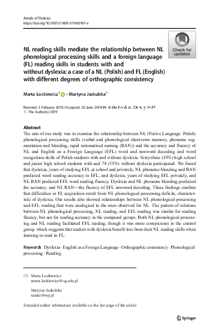 (PDF) NL reading skills mediate the relationship between NL ...