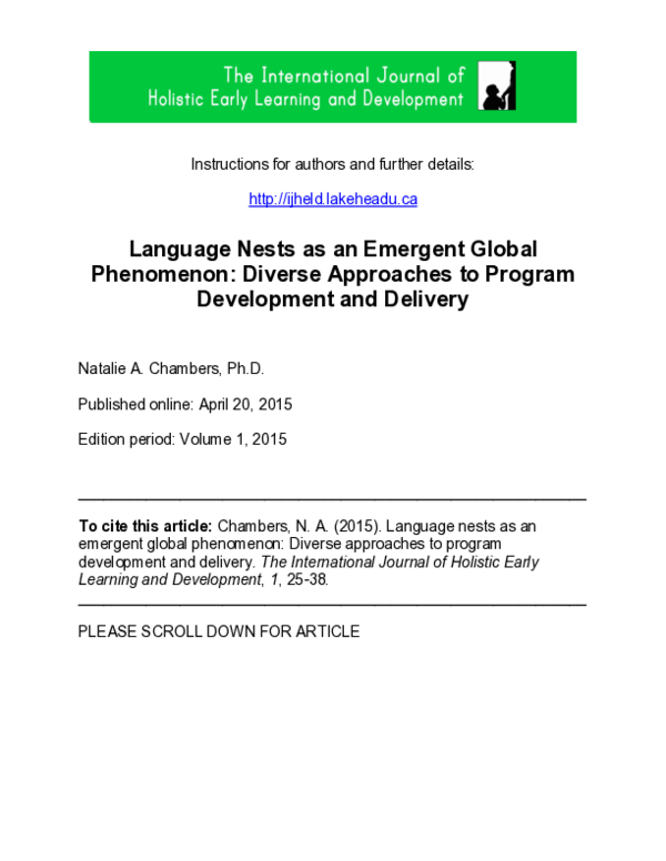 (PDF) Language Nests as an Emergent Global Phenomenon: Diverse ...