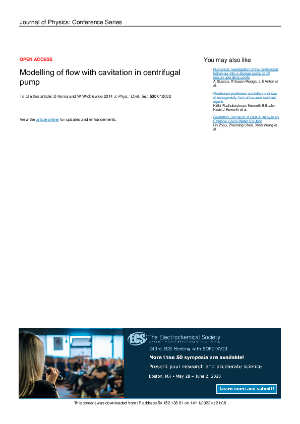 (PDF) Modelling of flow with cavitation in centrifugal pump
