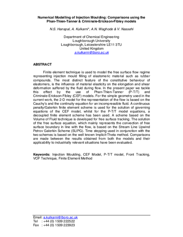 (PDF) Numerical Modelling of Injection Moulding: Comparisons using the ...