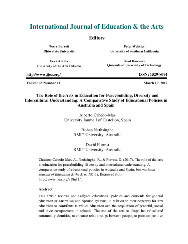 (PDF) The Role of the Arts in Education for Peacebuilding, Diversity ...