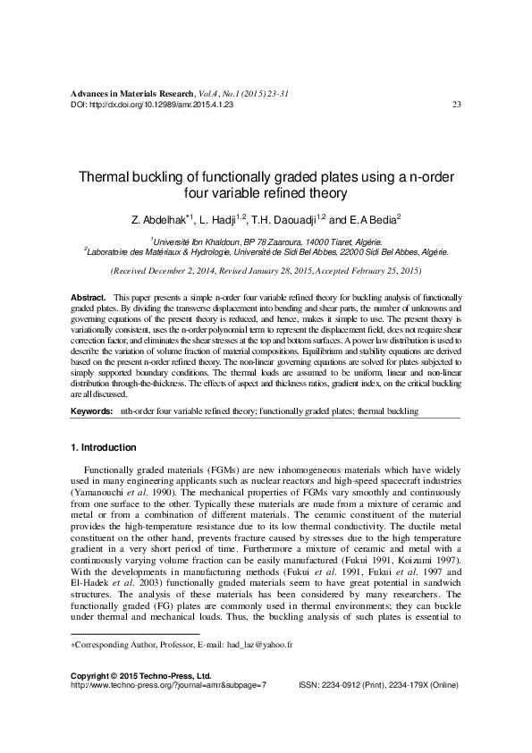 (PDF) Thermal buckling response of functionally graded sandwich plates ...