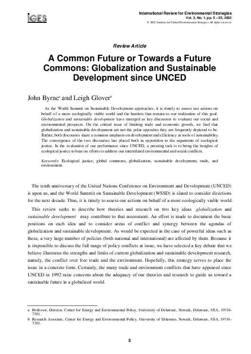 (PDF) A common future or towards a future commons: Globalization and ...