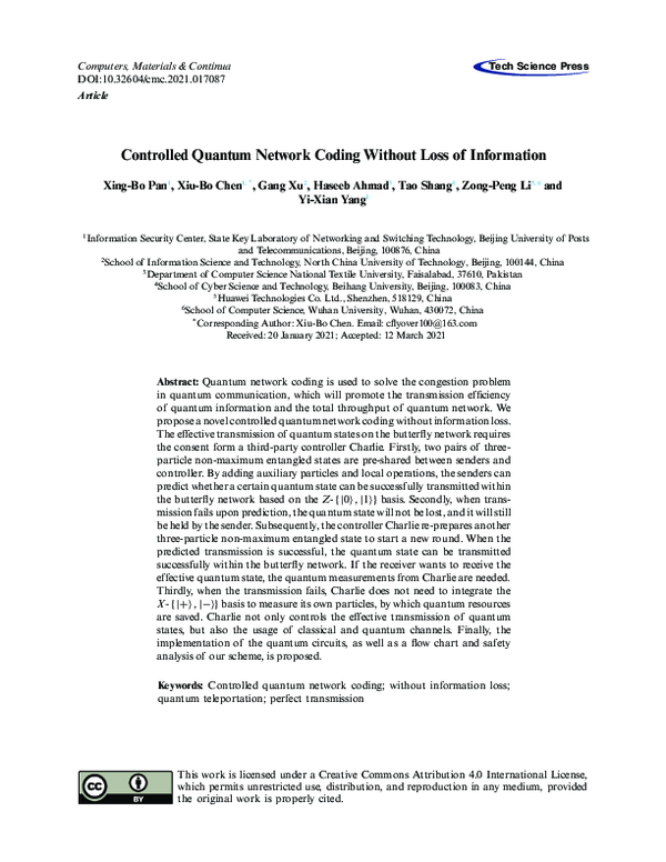 (PDF) Controlled Quantum Network Coding Without Loss of Information