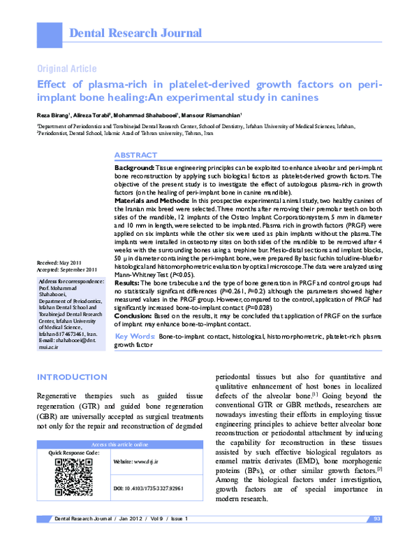 (PDF) Effect of plasma-rich in platelet-derived growth factors on peri ...