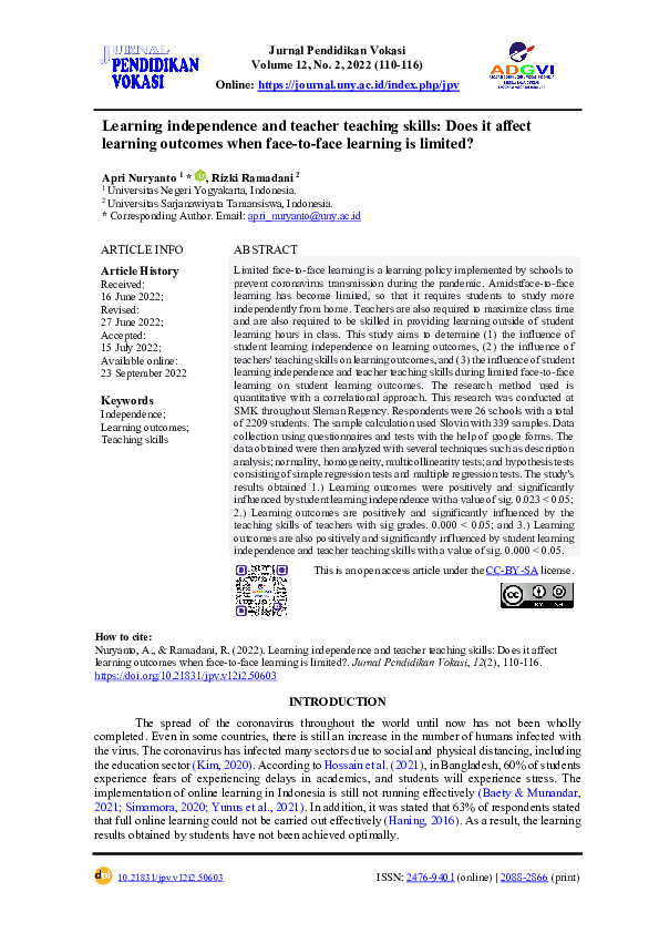 (PDF) Learning independence and teacher teaching skills: Does it affect ...