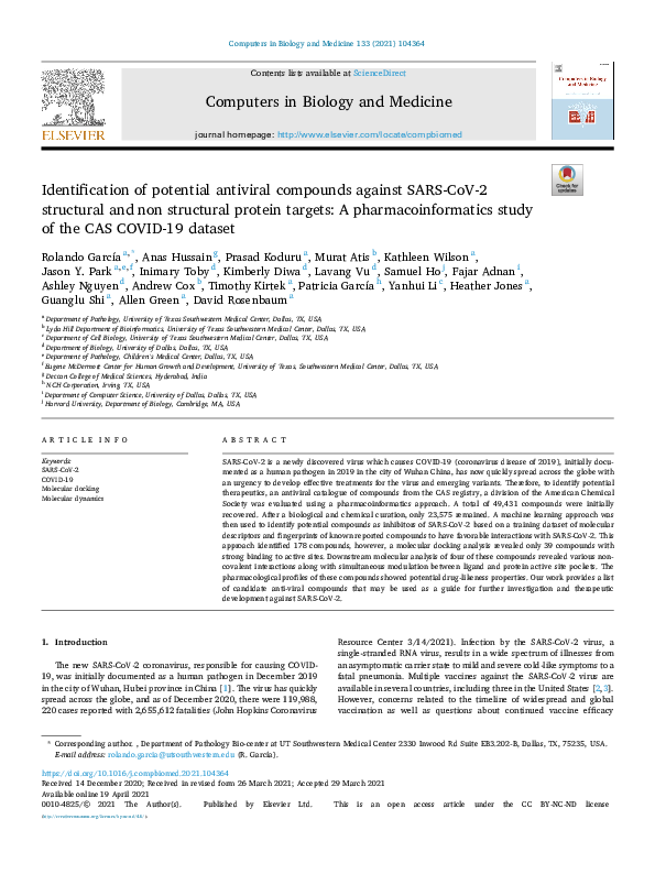 (PDF) Identification of potential antiviral compounds against SARS-CoV ...