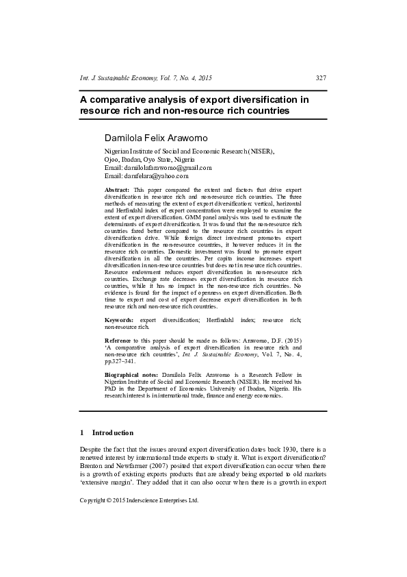 (PDF) A comparative analysis of export diversification in resource rich ...