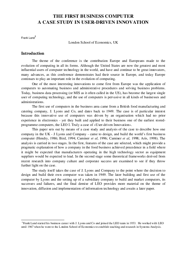 (PDF) The first business computer: a case study in user-driven innovation