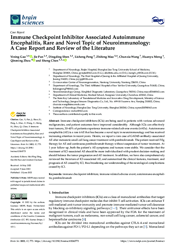(PDF) Immune Checkpoint Inhibitor Associated Autoimmune Encephalitis ...