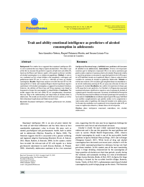 (PDF) Trait and ability emotional intelligence as predictors of alcohol ...