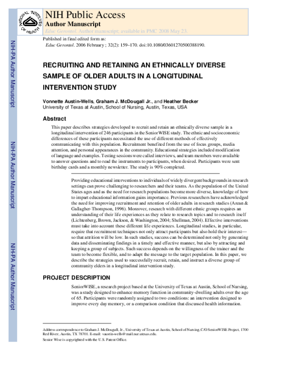 (PDF) Recruiting and Retaining an Ethnically Diverse Sample of Older ...