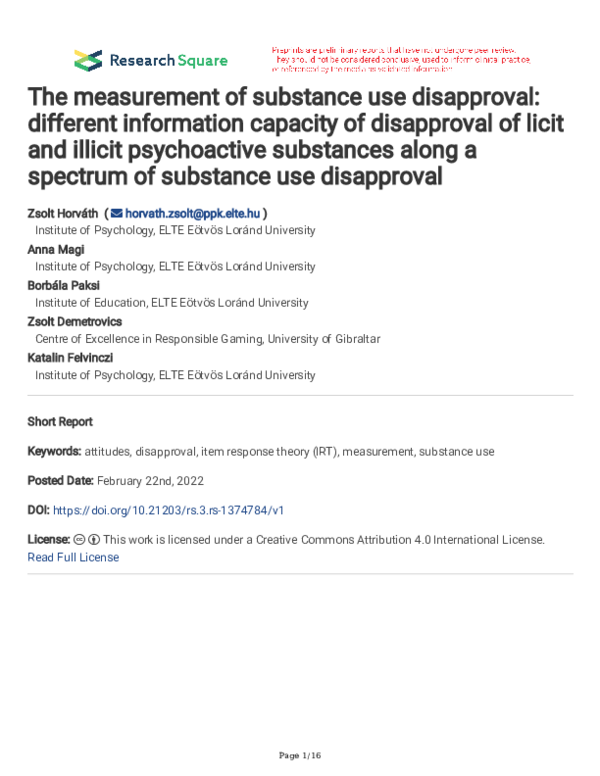 The measurement of substance use disapproval: different information capacity of disapproval of licit and illicit psychoactive substances along a spectrum of substance use disapproval