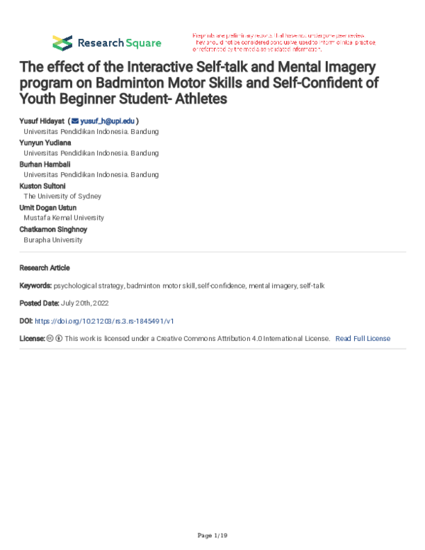 (PDF) The effect of the Interactive Self-talk and Mental Imagery ...