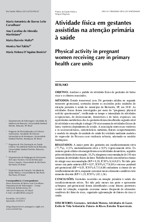 (PDF) Physical activity in pregnant women receiving care in primary ...