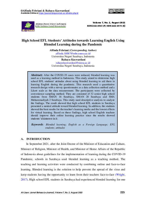 (PDF) High School EFL Students’ Attitudes towards Learning English ...