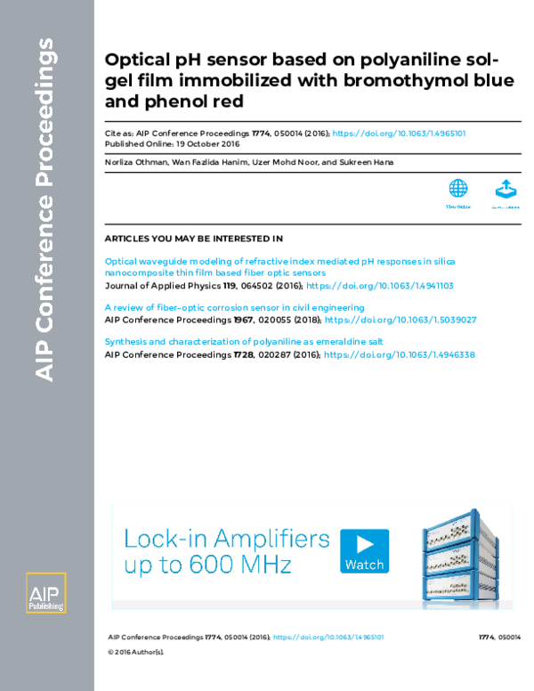 (PDF) Optical pH sensor based on polyaniline sol-gel film immobilized ...