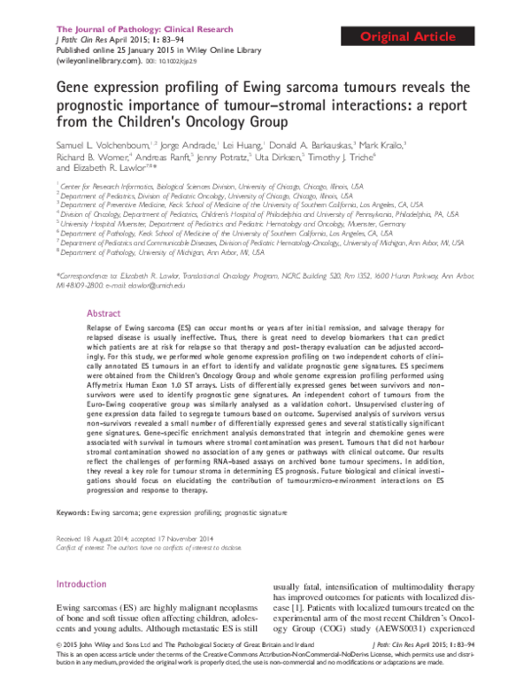 (PDF) Gene expression profiling of Ewing sarcoma tumours reveals the ...