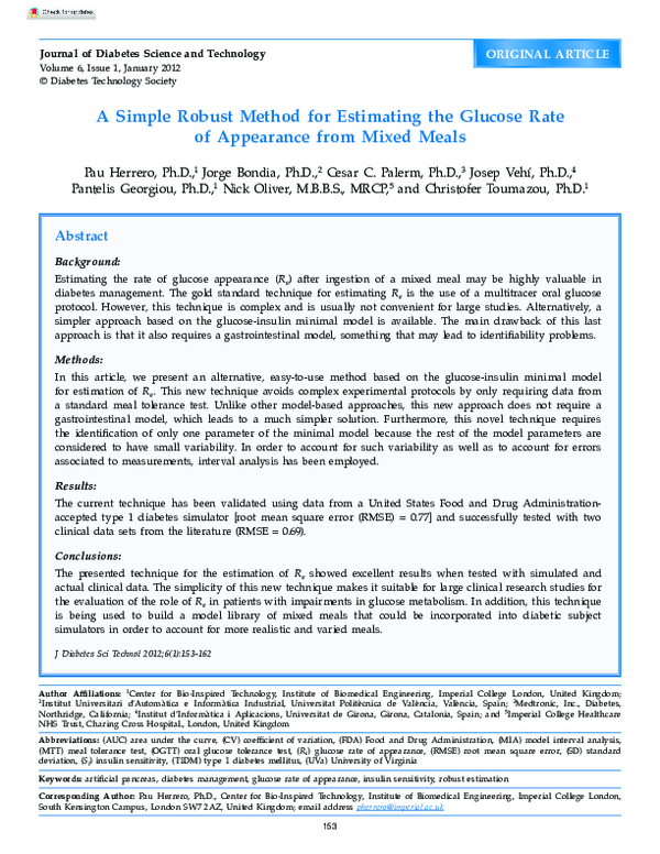 (PDF) A Simple Robust Method for Estimating the Glucose Rate of ...