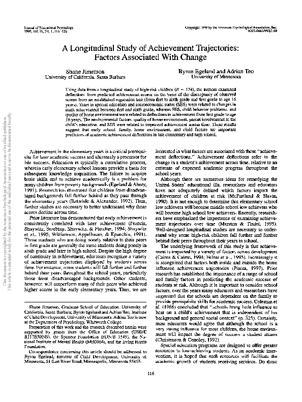 (PDF) A longitudinal study of achievement trajectories: Factors ...
