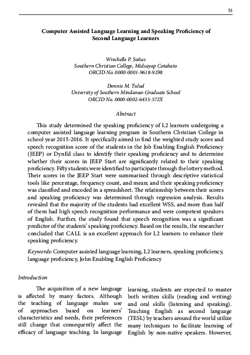 (PDF) Computer Assisted Language Learning and Speaking Proficiency of ...