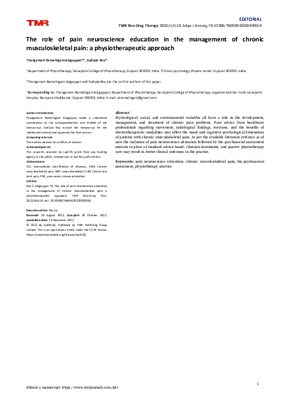 (PDF) The role of pain neuroscience education in the management of ...